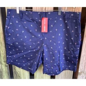 NWT IZOD Women's Size 16 Navy Blue Anchor Print Nautical Stretch Shorts